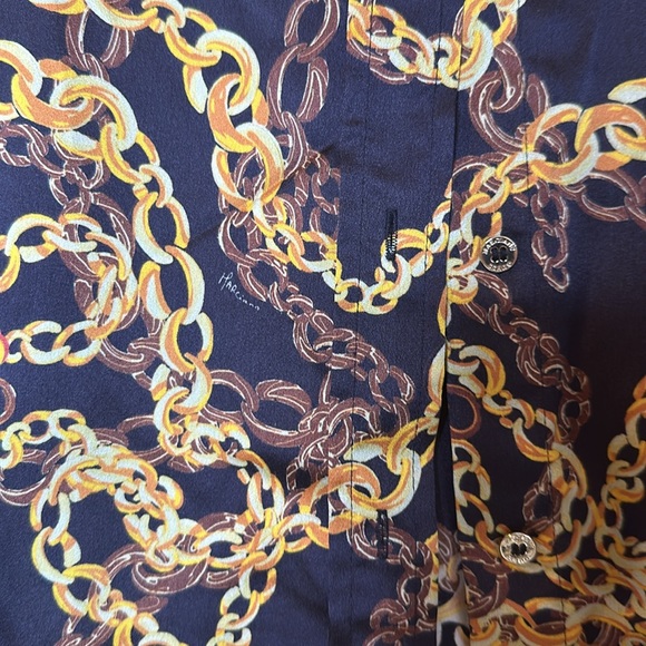 New Marciano logo guess gold chain printed long sleeve collar button blouse S - Picture 7 of 9